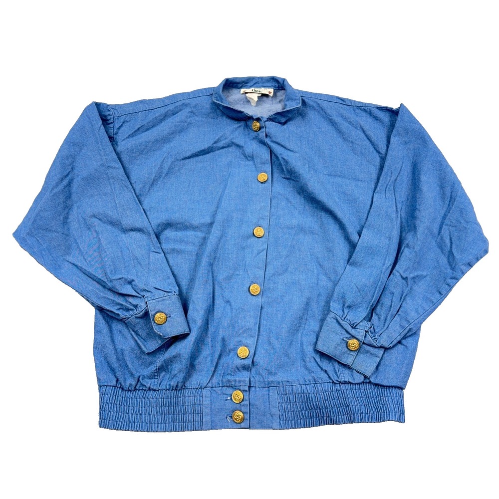 Vintage Orvis Jacket Women Large Blue Chambray Denim Made in USA 80s 90s Buttons